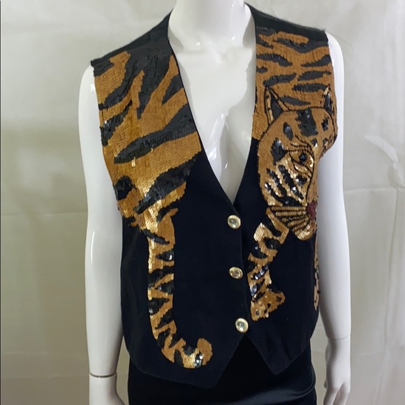 Vintage Jackets & Blazers - Vintage Sequin Cat Vest